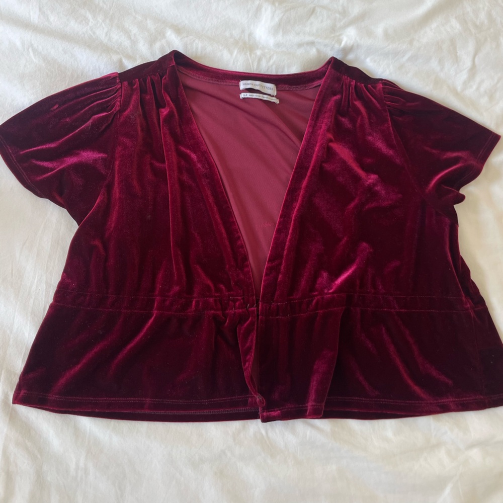 Urban Outfitters red velvet front tie top